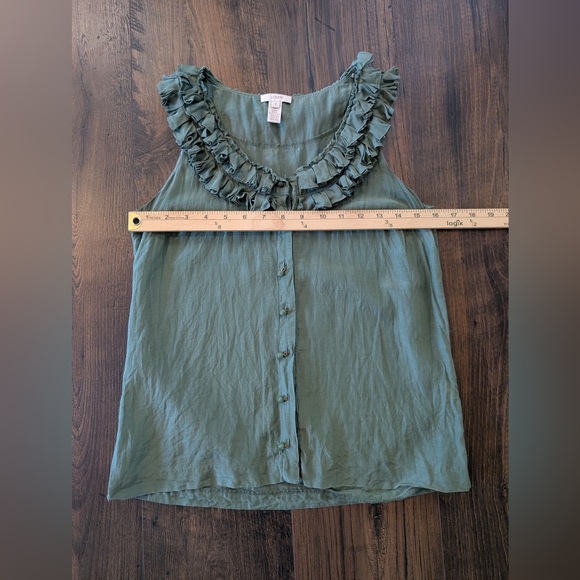 J. Crew Silk Cotton Ruffled Bib Sleeveless Button Down Shirt Green Size 2 - Picture 8 of 8